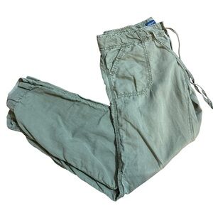 American Eagle Linen Cotton‎ Cargo Pants Sz 8 Olive Green Relaxed Fit Y2K